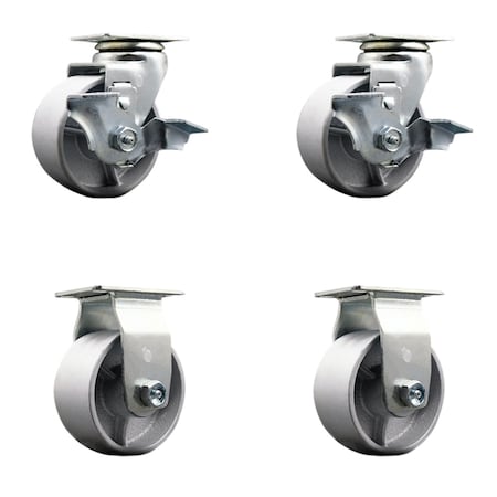 Service Caster 4 Inch Semi Steel Cast Iron Caster Set with Ball Bearings 2 Brakes 2 Rigid SCC-20S420-SSB-TLB-2-R-2